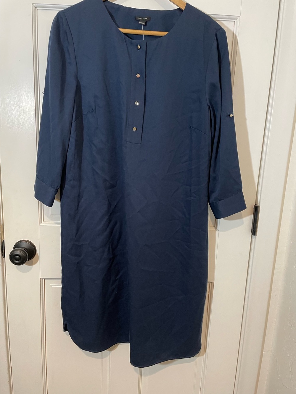 NWT Ann Taylor Navy Shirt Dress with Button Placket size L